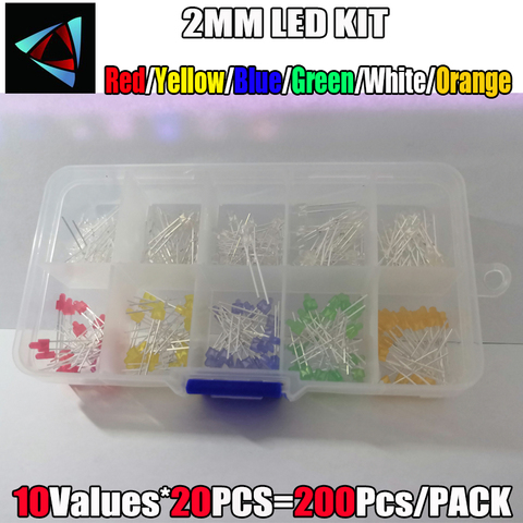 200pcs/Lot 2MM LED Assortment Kit primary color Water Clear Red Blue Green Yellow Orange White DIY 3mm Diode pack Six Colors ► Photo 1/1