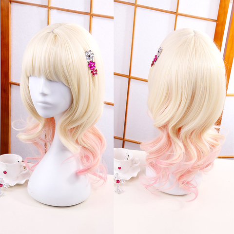 Diabolik Lovers Cosplay Wig Komori Yui Light Blonde with Pink Cos Wigs Heat Resistant Synthetic Hair Cos Wigs + Headwear Hairpin ► Photo 1/5