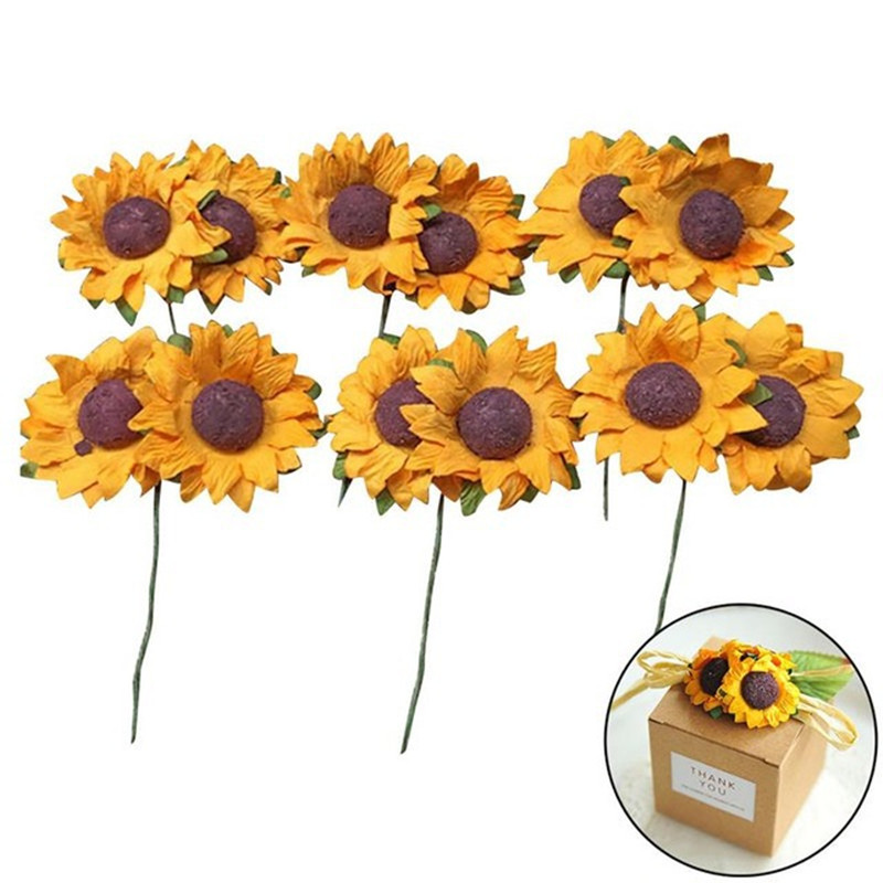 100Pcs Artificial Mini Paper Sunflower Wedding Party Sunflower DIY Craft Decor 