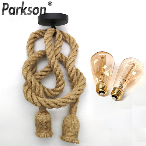 Retro Hemp Rope Pendant Light AC90-260V Vintage E27 LED Light Bulb Pendant Lamp Industrial Lamp Loft Home For Decor HangLamp ► Photo 1/6