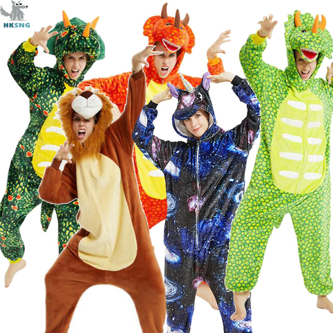 New High Quality Green Adult Kigurumi Dragon Onesie Flannel Lion Costume Donosaur Pajama Animal Halloween Party Jumpsuit Pyjama ► Photo 1/5