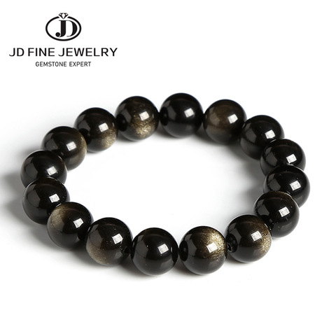 JD Black Gold Obsidian Beaded Stretch Bracelets 6-14mm Natural Stone For Man Woman Round Classic Bracelets&Bangle Lucky Jewelry ► Photo 1/6