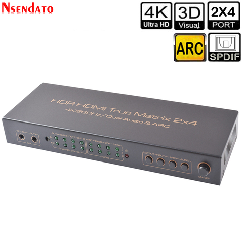 4K 60Hz 2 In 4 Out HDMI Matrix 2X4 Splitter Switcher HDMI Audio Extractor With ARC AUX SPDIF Scale Down For PS3/4 TV DVD STB ► Photo 1/6