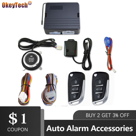 OkeyTech Auto Car Alarm Accessories Car SUV Keyless Entry Engine Start Alarm System Push Button Remote Starter Stop With 2 Keys ► Photo 1/5