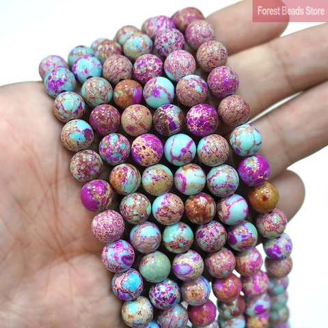 Natural Violet Imperial Jaspers Round Beads Sea Sediment Turquoises for Jewelry Making Diy Bracelet Earring 15