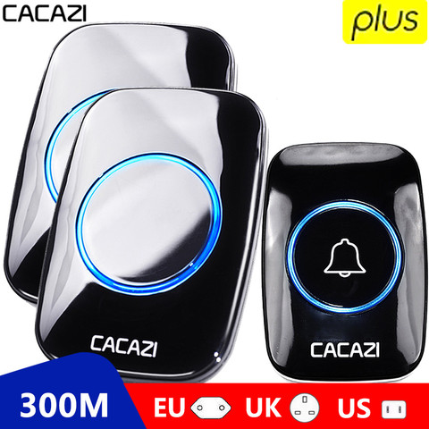 CACAZI 60 Chime 110DB 300M Wireless Doorbell Waterproof Remote EU AU UK US Plug Smart Door Bell Battery 1 Button 1 2 3 Receiver ► Photo 1/6