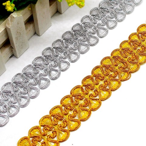 Christmas Lace Trima Braid Lace Crochet Applique Shiny Golden Vintage 3D Crochet Ribbon Belt Gold Silver 3.4cm/10.5-10.0 Yd Long ► Photo 1/1