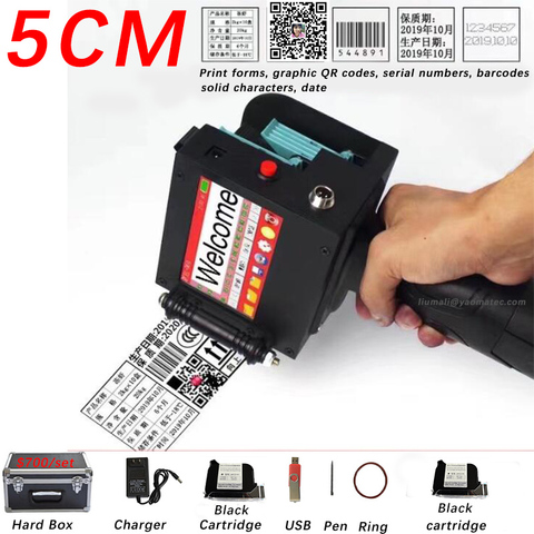 5CM QR Bar batch code variable date serial number logo expiry date label portable hand jet handheld thermal inkjet printer ► Photo 1/6