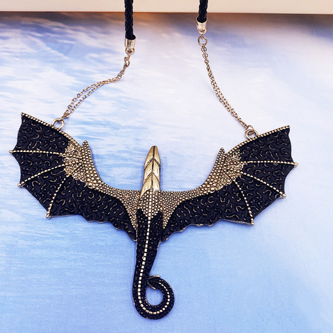 Punk Retro Gothic Jewelry Antique Black Gold Dragon Pendant Necklace Vintage Pterosaur Charm Necklace Women Man Gift Drop Ship ► Photo 1/6