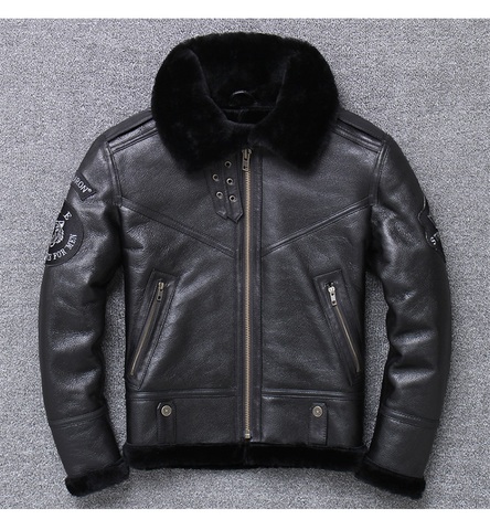 YR!Free shipping.Wholesales.Brand mans genuine leather jacket.black 100% shearling coat.sheepskin+wool.winter warm clothes, ► Photo 1/2