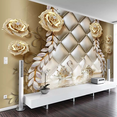 Custom Any Size Mural Wallpaper 3D Stereo Golden Jewelry Flowers Soft Roll Wall Painting Luxury Home Decor Wall Papers For Walls ► Photo 1/6