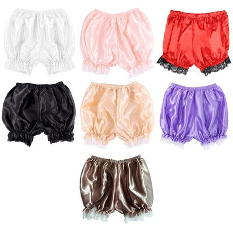 Women Imitation Silk Bloomers Ruffles Lace Trim Panties Victorian Pumpkin Shorts Solid Color Dance Dress Split Skirt Pettipants ► Photo 1/6