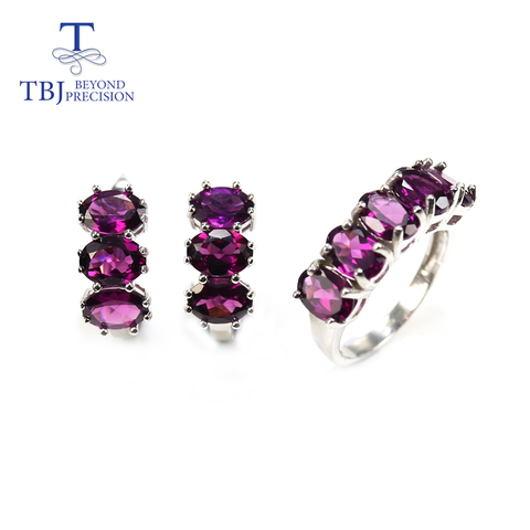 925 sterling silver 9ct Natural Rhodolite garnet jewelry set brazil rhodolite top quality oval 5*7mm gemstone clasp earring ring ► Photo 1/6