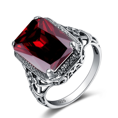 Retro Thai Silver Cocktail Ring Personalized Garnet Stone Crystal 925 Sterling Silver Women Wedding Ring Vintage Fine Jewelry ► Photo 1/6