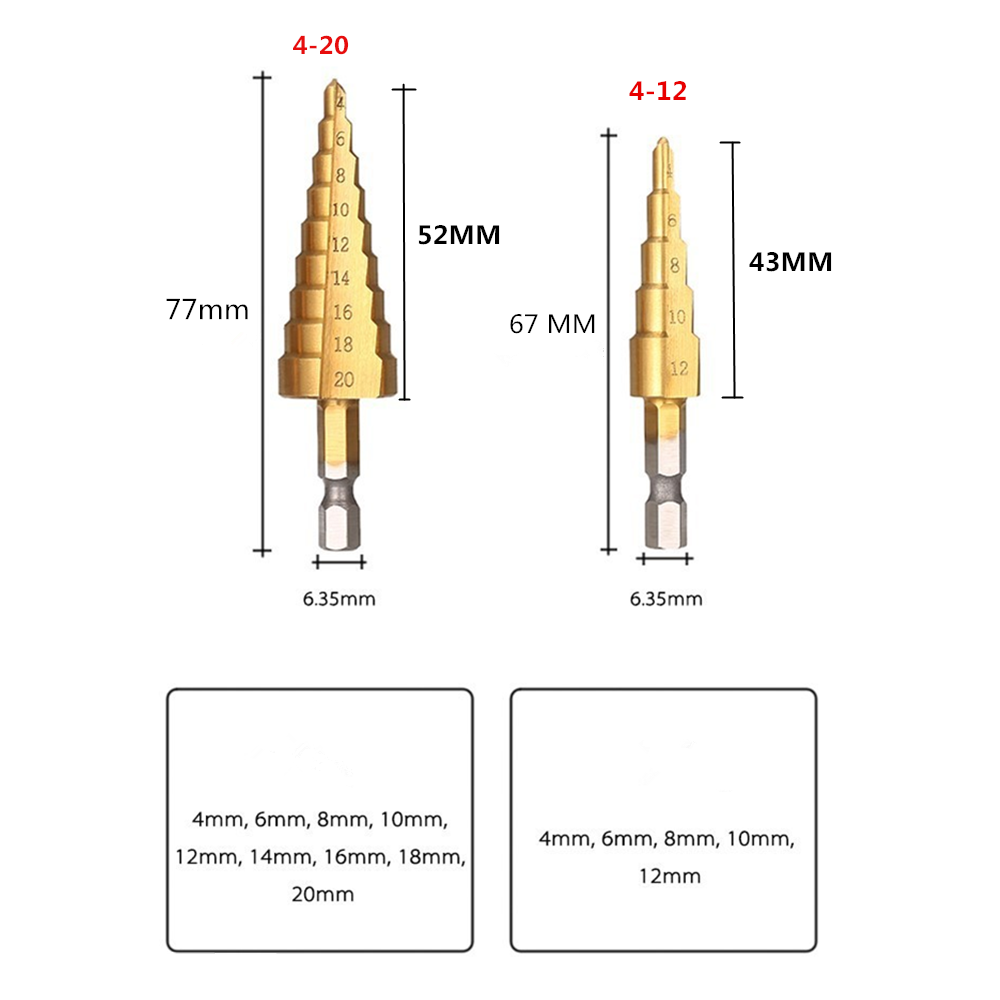 High Speed Step Dril Bit 6-35MM HSS Hex Titanium Coared Step Cone Drill Bit New 