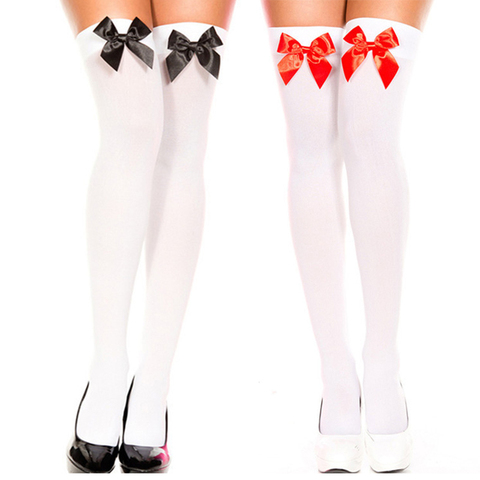 New Sexy Stocking Woman Socks Bow Silk Stockings For Maid Nurse Costumes Over Knee Thigh  High Stockings For Garter Sexy Apparel ► Photo 1/4