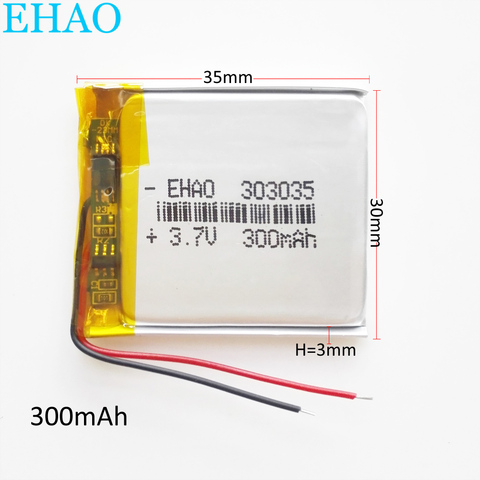 3.7V 300mAh 303035 Lithium Polymer LiPo Rechargeable Battery For Mp3 PAD DVD E-book bluetooth headset headphone smart watch ► Photo 1/6