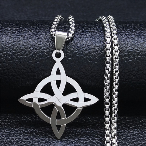Stainless Steel Witchcraft Witch's Knot Geometry Long Chain Necklace for Men/Women Silver Color Jewelry bijoux femme N4273S02 ► Photo 1/1