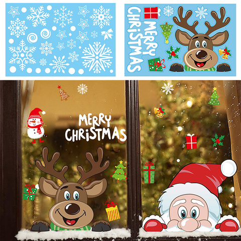 Christmas Window Decal Santa Claus Snowflake Stickers Winter Wall Decals  For Kids Rooms New Year Christmas Window Decorations