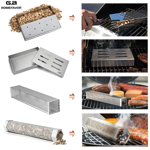 G.a HOMEFAVOR Brand Wood Chip Smoker Box For Grill Stainless Steel Hole Cold Smoke Generator Custom Box BBQ ► Photo 1/6