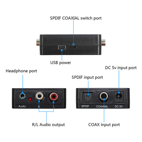 Digital Optical SPDIF Toslink / Coaxial Digital to Analog Audio Decoder Converter with PCM for Dolby Digital & DTS ► Photo 1/6