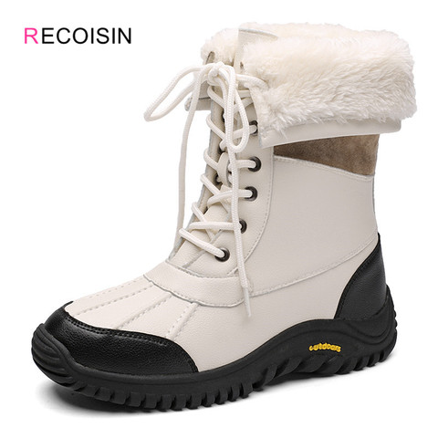 RECOISIN Winter Women Boots High Quality Keep Warm Mid-Calf Snow Boots Women Lace-up Waterproof Comfortable Ladies Rain Boots ► Photo 1/6