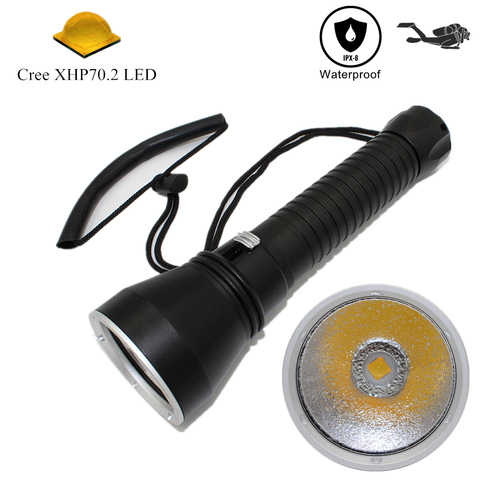 Dive Flashlight  XHP70.2 LED Flashlight Yellow Light Diving Torch Waterproof Spearfishing Lamp Underwater Hunting Lanterna ► Photo 1/4