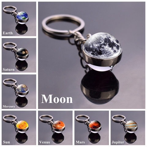 Solar System Planet Keyring Galaxy Nebula Space Keychain Moon Earth Sun Mars Art Picture Double Side Glass Ball Key Chain ► Photo 1/6