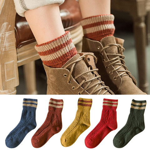 Winter Wool Socks Thicken Warm Knitted Striped Women Socks Female Short Socks Cotton Ankle Sock Calcetines ► Photo 1/6