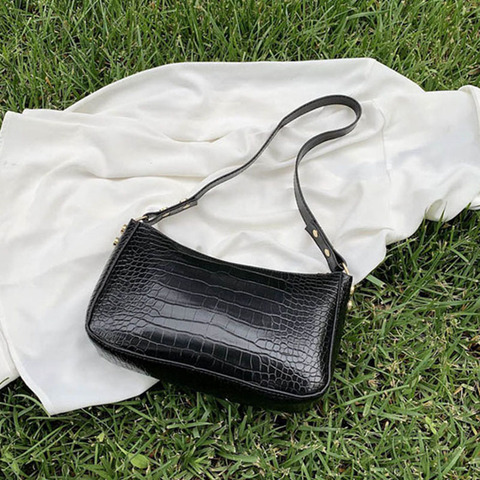 Retro Crocodile Pattern Shoulder Bag Women PU Leather Underarm Bags Fashion  Designer Handbag