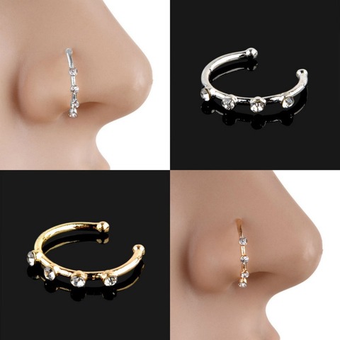 1 Pcs Crystal Rhinestone Hoop Nose Ring Punk Nose Clip Fake Nostril Nose Hoop Ring Helix Cartilage Tragus Body Piercing Jewelry ► Photo 1/6