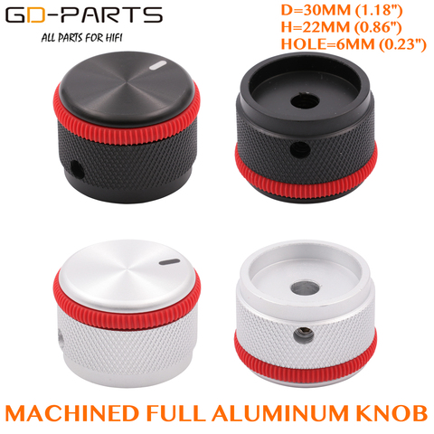 30x22mm Full Aluminum Potentiometer Knob Cap With Red Rubber Ring 0.23