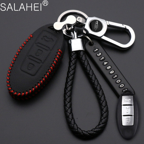 Leather Car Key Case Cover For Nissan Tidda Livida X-Trail T31 T32 Qashqai March Juke Pathfinder Note GTR Keychain Ring Holder ► Photo 1/6