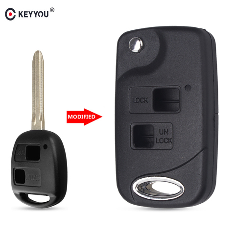 KEYYOU  Folding Flip Remote Key Shell 2 Button For Toyota Yaris Carina Corolla Avensis TOY43 Uncut Blade Fob Case ► Photo 1/6