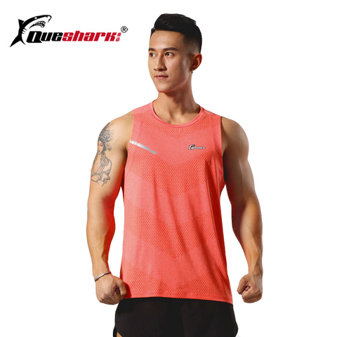 Queshark Professional Men Quick Dry Sleeveless Running Vest Marathon Jogging T Shirt Outdoor Fitness Loose Training Tops ► Photo 1/6