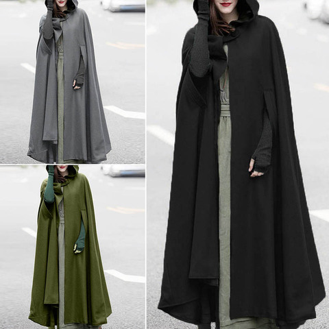 Autumn Wool Blend Cloak Coat 2022 ZANZEA Winter Women Long Cape Cloak Hoodies Poncho Warm Cosplay Jackets Outwear Windbreaker ► Photo 1/6