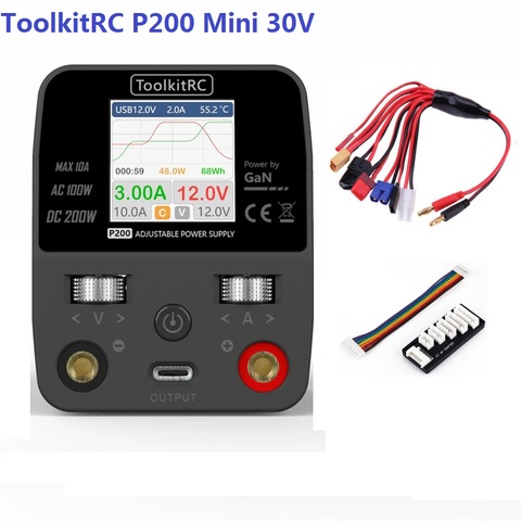 NEW ToolkitRC P200 Mini 30V AC100W DC200W 10A GaN Adjustable Mini Desktop Power Supply USB Output ► Photo 1/6