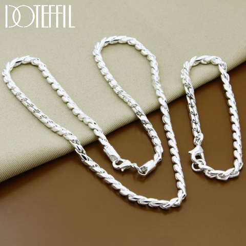 DOTEFFIL 925 Sterling Silver Twist Around Chain Necklace Bracelet Jewelry Sets For Women Wedding Engagement Party Gift ► Photo 1/6