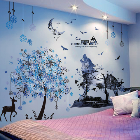 [shijuekongjian] Wolf Forest Tree Wall Stickers DIY Deer Animal Mural Decals for House Kids Bedroom Baby Room Nursery Decoration ► Photo 1/5