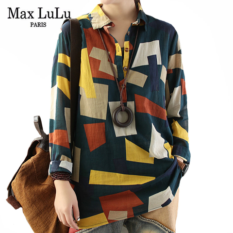 Max LuLu Korean Fashion Designer Clothes Womens Vintage Tops Ladies Casual Plaid Shirts Female Printed Loose Blouses Plus Size ► Photo 1/6