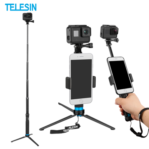 TELESIN 6-in-1 Aluminum Alloy Handheld Extendable Monopod Selfie Stick Tripod Mount For Gopro Camera DJI Osmo Action Smartphones ► Photo 1/6