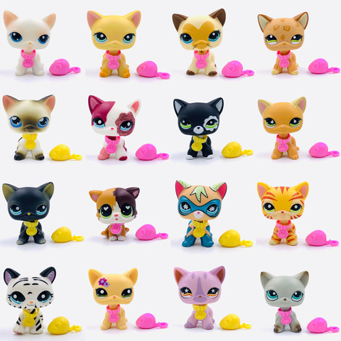 LPS CAT Rare Pet Shop Toys Stands Short Hair Kitten with Mouse and necklace Old Original Animal Collection toy with Accessories ► Photo 1/6