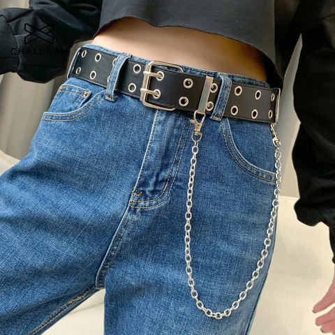 Women PU Leather Belt For Jeans Female Punk Fashion Trousers Pin Buckle Black Willow Nail Waist Full Grommet Belts Men 152 ► Photo 1/6