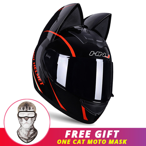 Motorcycle Helmet Women Moto Ear Helmet Personality Full Face Motorbike Helmet Motocross Capacete Casque Moto Helmet Black ► Photo 1/6