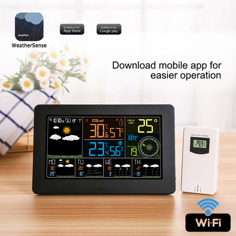 Color WiFi Weather Station APP Control Digital  Weather Monitor Indoor Outdoor Temperature Humidity Barometric Wind Speed Sensor ► Photo 1/6