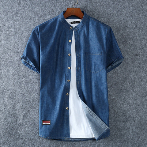 Plus Size L-5XL 6XL 7XL 8XL 100% Denim COTTON Shirt For Men's Short Sleeves 2022 Summer Style Fashion Casual Clothing ► Photo 1/6