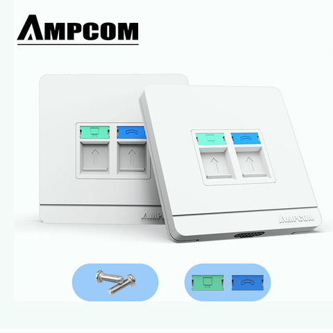 AMPCOM RJ11 RJ45 Faceplate Wall Socket Wallplate Face plate 1-Port 2-Port 4-Port Networking Telephone Socket Outlet Mount Panel ► Photo 1/6