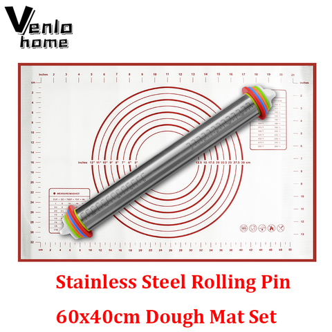 Adjustable Stainless Steel Rolling Pin Dough Mat Dough Roller 4 Removable Adjustable Thickness Rings Pizza Pastry Pie Baking New ► Photo 1/6
