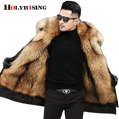 Long Men Natural Real Fox Fur Coat Winter Thick Jacket Overcoat