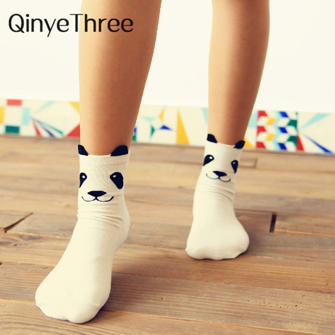 Black White Gray Girls warm cute cartoon panda 3D eared socks Funny cute harajuku hipster bear animal sokken ► Photo 1/6